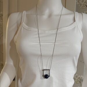 French Connection Silver Necklace with Dark Pendant